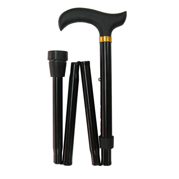 Four Fold Walking Stick Black Black Derby Handle