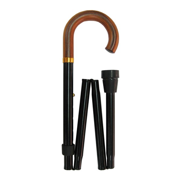 Four Fold Walking Stick Black Wood Crook Handle