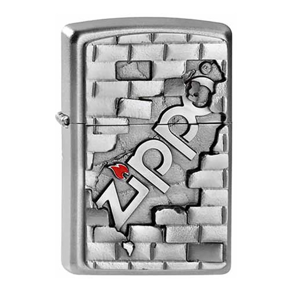 Zippo Satin Chrome The Wall Emblem Lighter