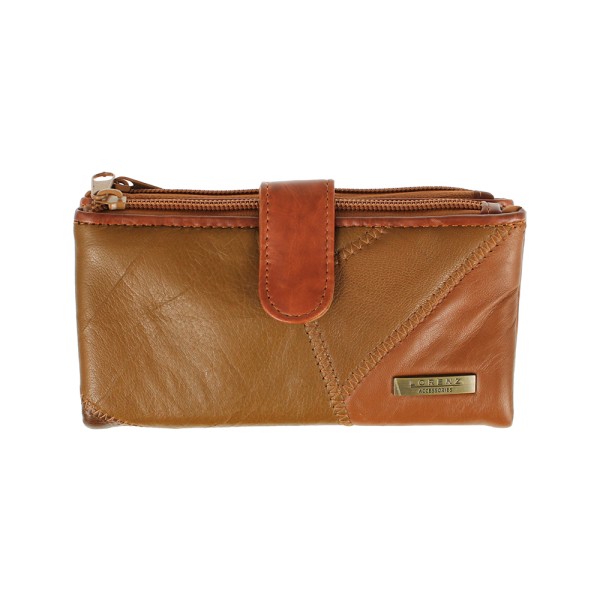 Leather Patch Double Zip + Tab Purse Assorted Colours