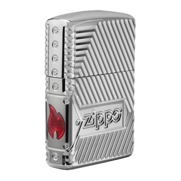 Zippo Lighter High Polish Chrome, Armor, Zippo Bolts Design