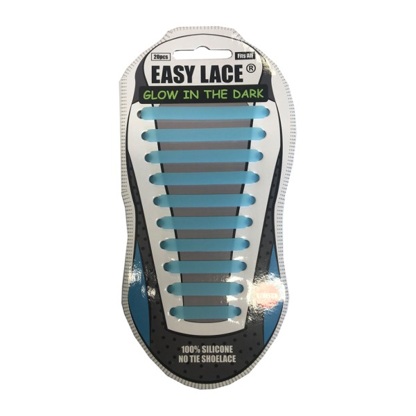 Easy Lace Silicone Shoelaces - Flat Glow in Dark - Card Of 20 Pieces