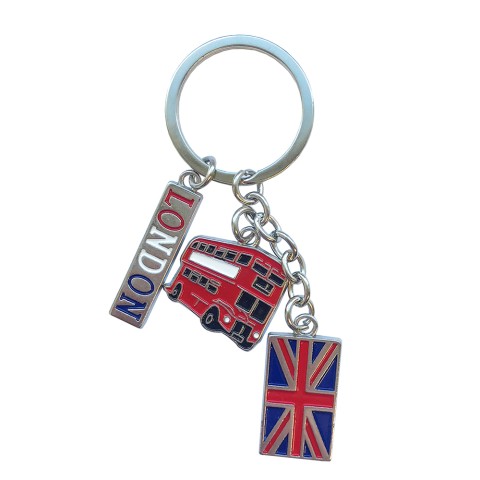 London Charm Key Rng with Bus Flag & Tag