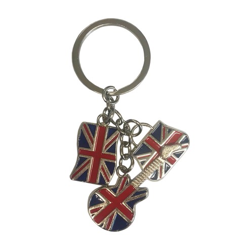 Union Jack Charm Key Ring with Guitar Handbag & Flag