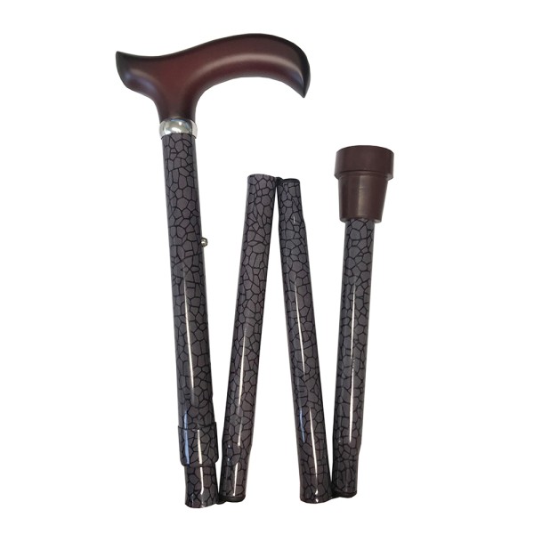 Four Fold Walking Stick Reptile Skin Pattern with Brown Derby Handle