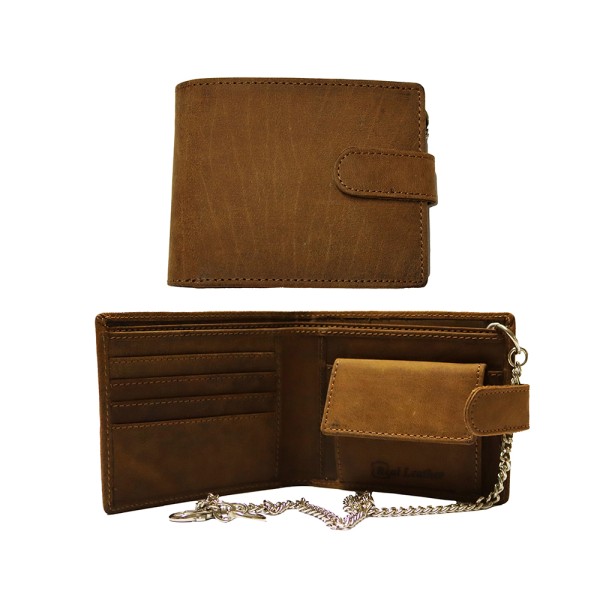 Birch Hunter Oiled Leather Wallet with 12" Chain, Tab & RFID Brown