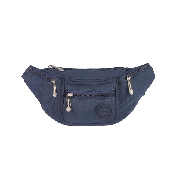 Crinkled Nylon Waist Bag with Four Zips