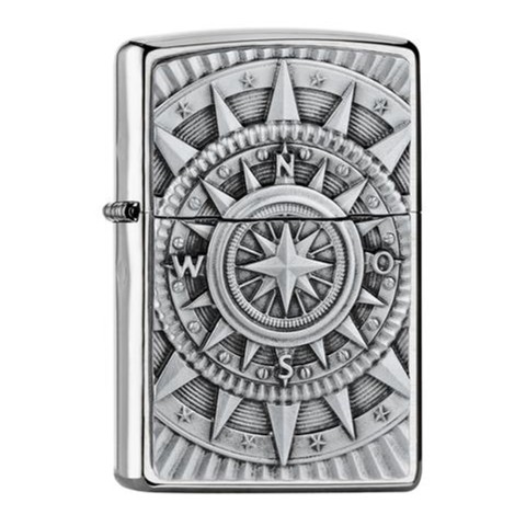 Zippo Lighter Brushed Chrome PL 200 Compass Emblem
