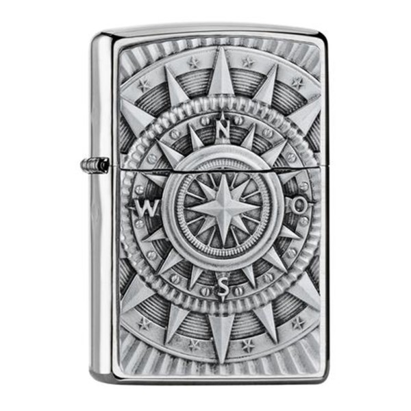 Zippo Lighter Brushed Chrome PL 200 Compass Emblem