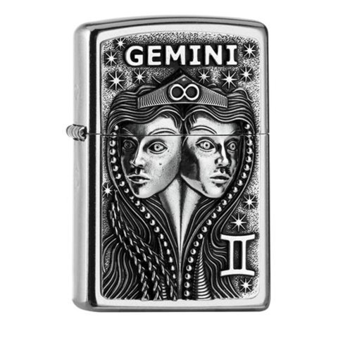 Zippo Lighter Street Chrome PL 207 GEMINI Tierkr V19 Embl