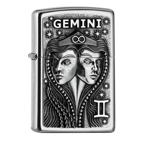 Zippo Lighter Street Chrome PL 207 GEMINI Tierkr V19 Embl