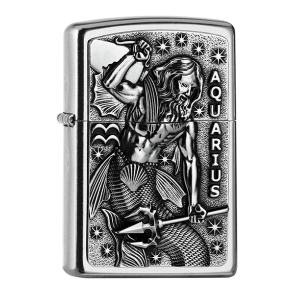 Zippo Lighter Street Chrome PL 207 AQUARIUS Tierkr V19 Em