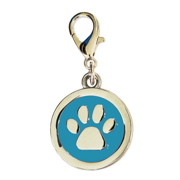 Enamelled Metal Pet Tag Paw Print Inlay Round 25mm