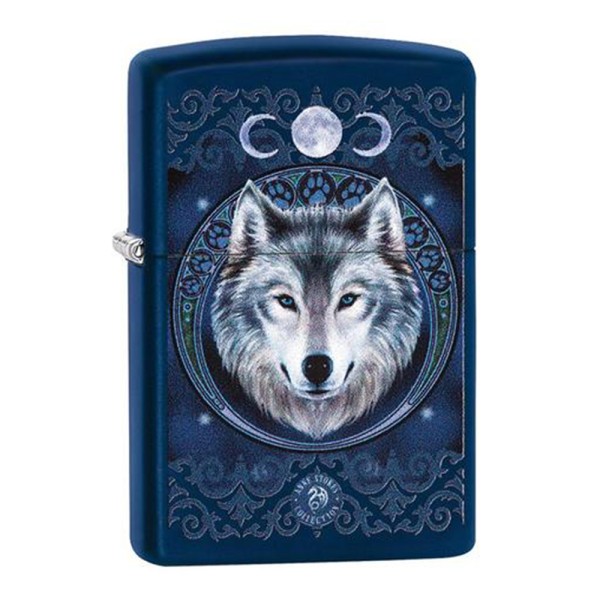 Zippo Lighter Navy Blue Matte, Anne Stokes, Wolf Image
