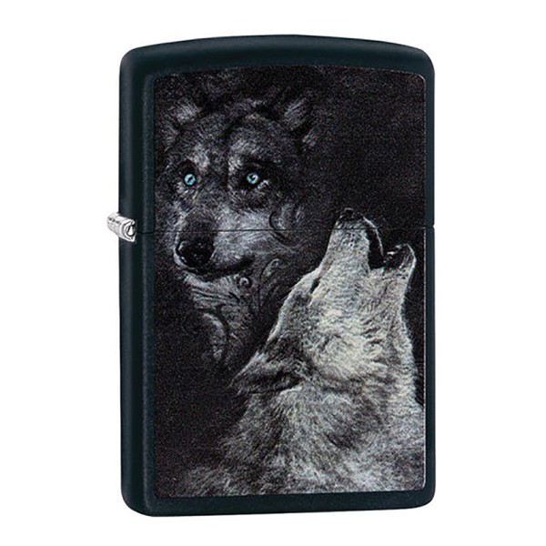 Zippo Lighter 218 Regular Black Matte Wolves
