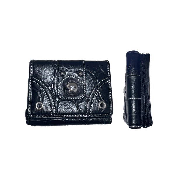 Croc Grained PU Zip Round Purse with Front Flap & Back Pass Pocket