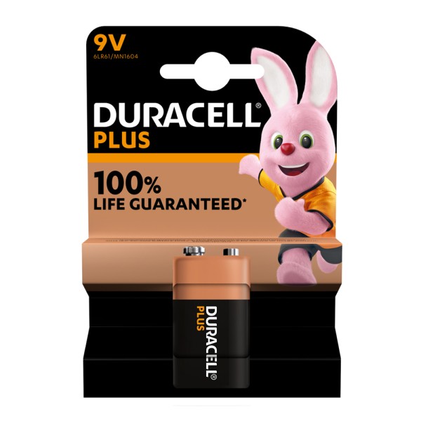 Duracell Plus, 100% Extra Life Batteries 9V (Pack of 1)