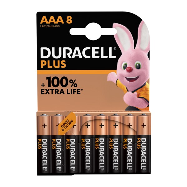 Duracell Plus, 100% Extra Life Batteries AAA (Pack of 8)