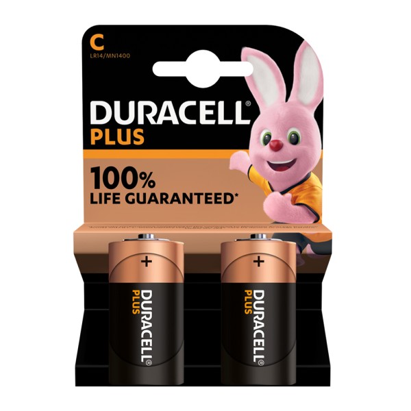 Duracell Plus, 100% Extra Life Batteries C (Pack of 2)