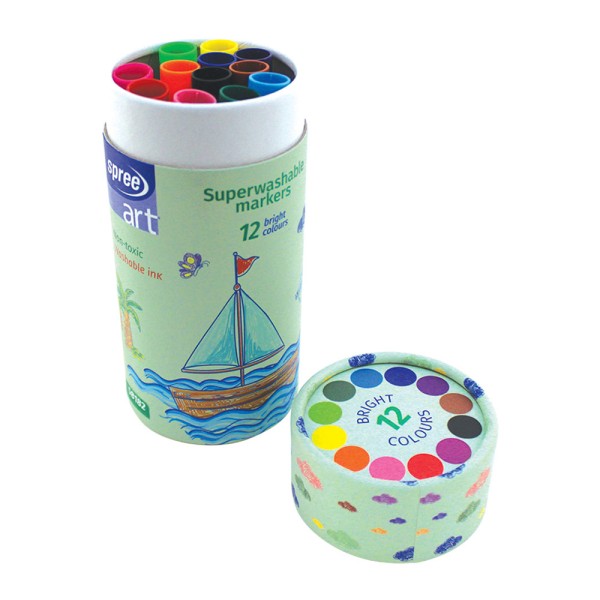 Spree Super Washable Markers 7mm Conic Tip 12 Colours in Tube Case