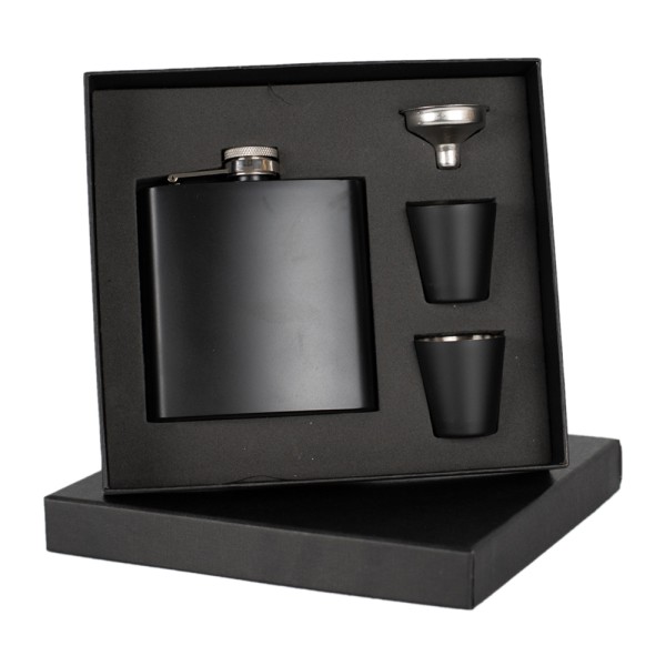 Stainless Steel Hip Flask Matt Black Finish 6oz Includes Gift Box Funnel & 2 Cups