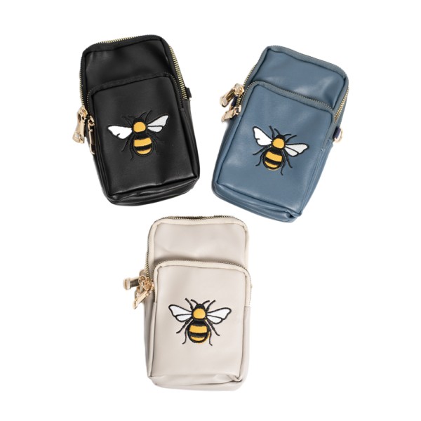 Bee Cross Body Bag / Phone Bag With 3 Zip Compartments