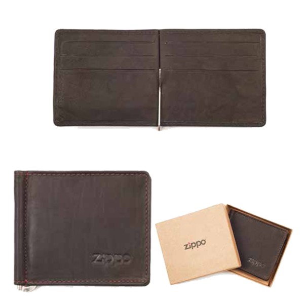 Zippo Leather, Bi-Fold Money Clip Wallet