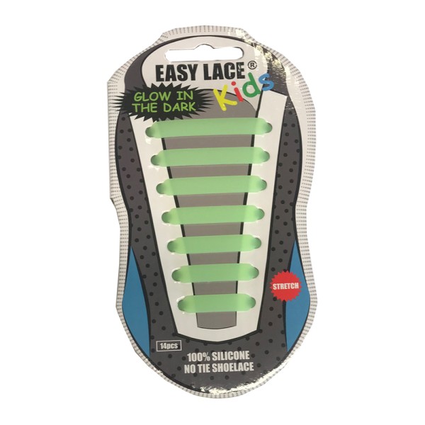 Easy Lace Kids Silicone Laces Flat Glow in Dark - Card Of 14 Pieces