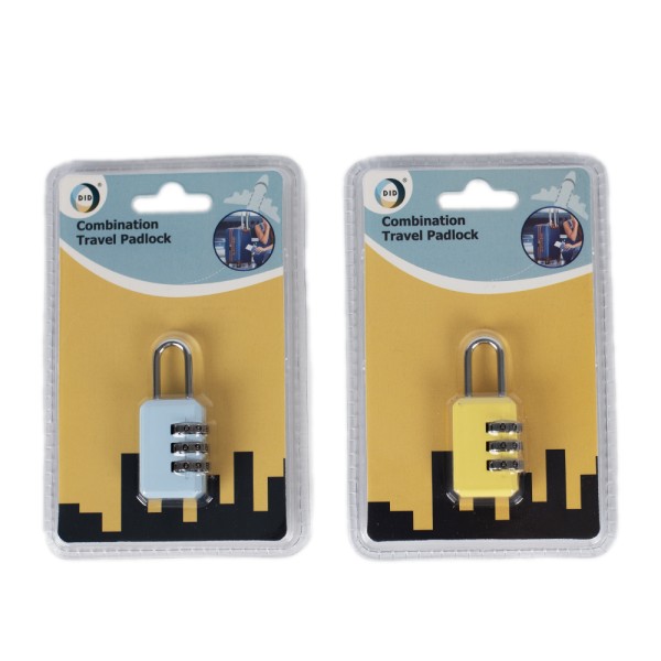 3 Digit Combination Travel Padlock (Assorted Colours)