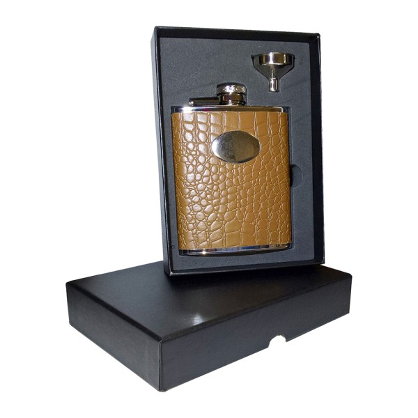 6oz Faux Crocodile Hip Flask Set