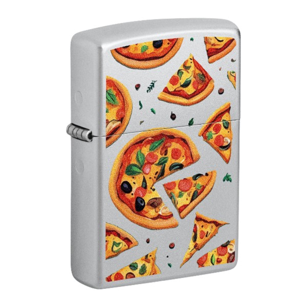 Zippo Lighter Satin Chrome Pizza Design