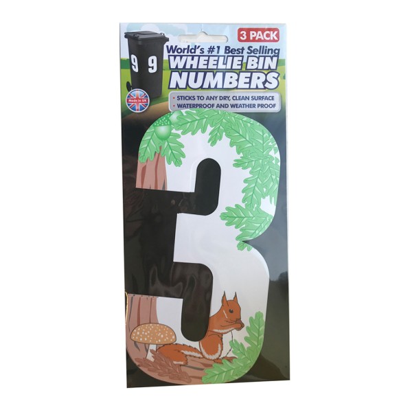 Wheelie Bin Numbers Triple Pack Squirrel Number 3