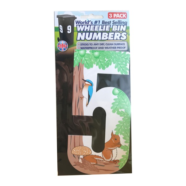 Wheelie Bin Numbers Triple Pack Squirrel Number 5