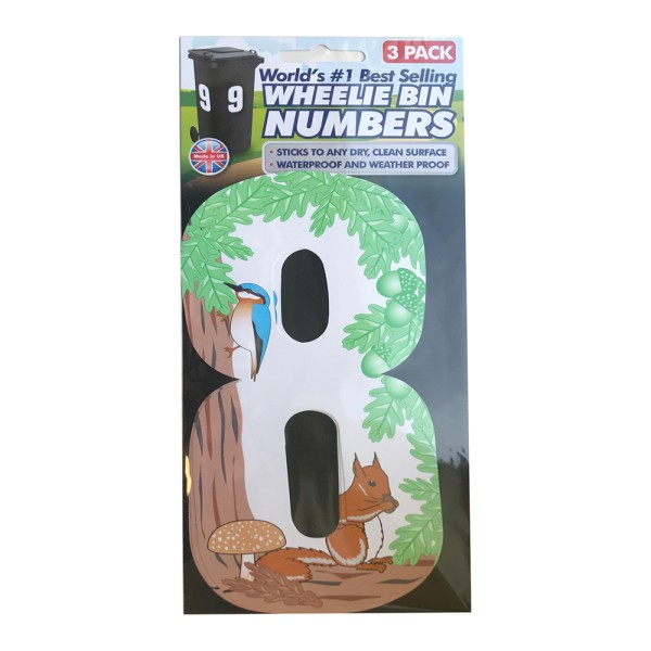 Wheelie Bin Numbers Triple Pack Squirrel Number 8