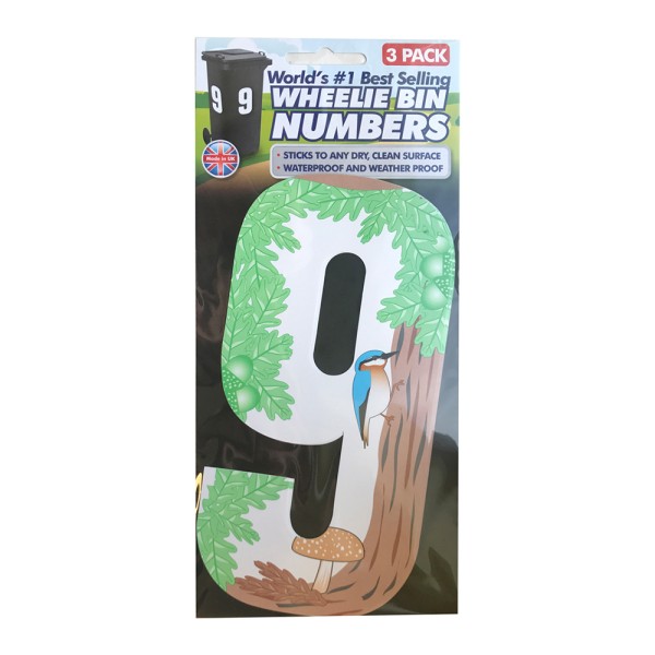 Wheelie Bin Numbers Triple Pack Squirrel Number 9