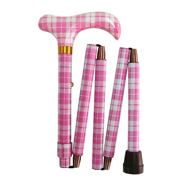 Elegant Joint Five Fold Stick Pink Check - Matching Handle