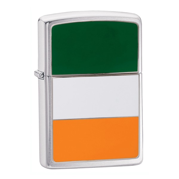 Zippo Brushed Chrome Lighter Ireland Flag Emblem