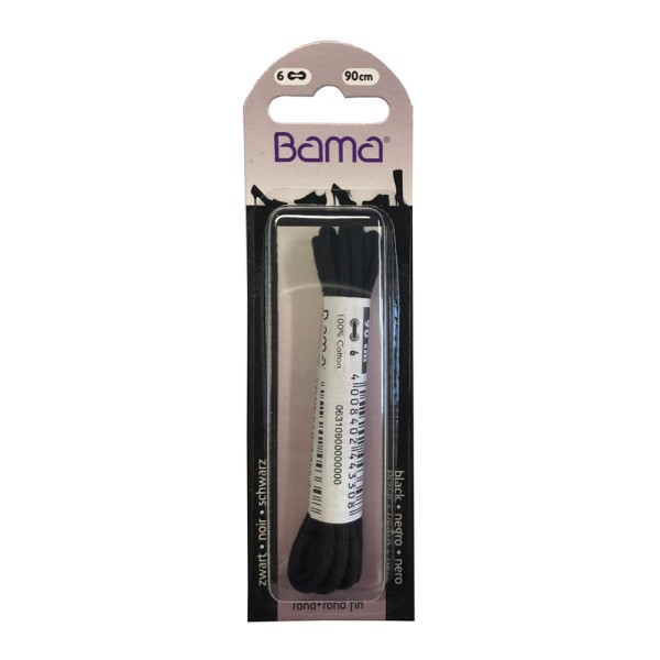 Bama Blister Packed Cotton Laces 90cm Round. Black