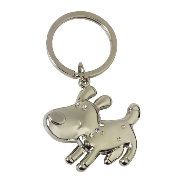 Dog Metal Key Ring With Clear Crystal Collar