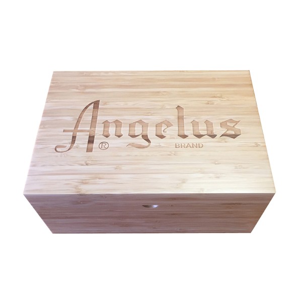 ANGELUS Lasered Bamboo Shoe Shine Box Empty. Medium (Not for resale)