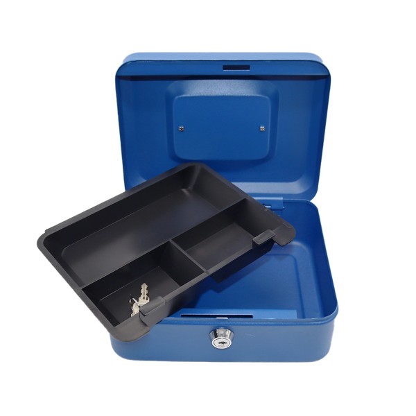 Cash Box with Money Tray - 8 inch - Blue