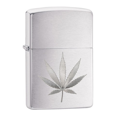 Zippo Brushed Chrome Lighter - Auto Engraved Leaf