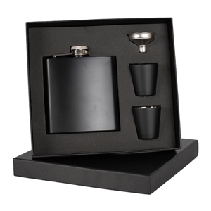 Stainless Steel Hip Flask, Matt Black Finish, 6oz. Includes Funnel and 2 x Cups